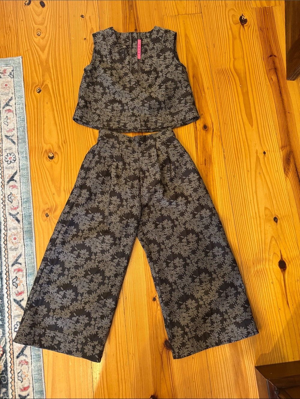 Cropped Floral Wide-Leg Pants Set - Brown/taupe